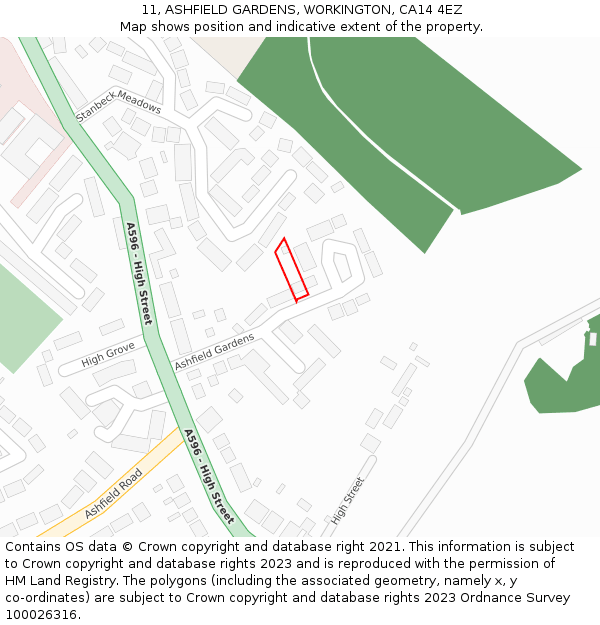 11, ASHFIELD GARDENS, WORKINGTON, CA14 4EZ: Location map and indicative extent of plot