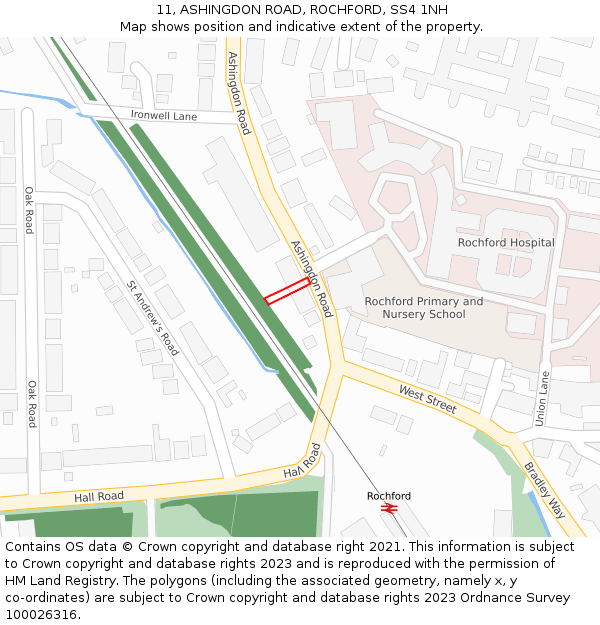 11, ASHINGDON ROAD, ROCHFORD, SS4 1NH: Location map and indicative extent of plot