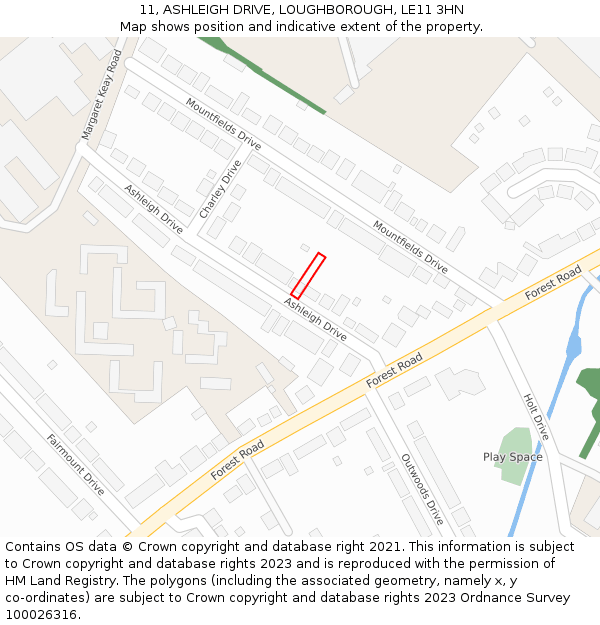 11, ASHLEIGH DRIVE, LOUGHBOROUGH, LE11 3HN: Location map and indicative extent of plot