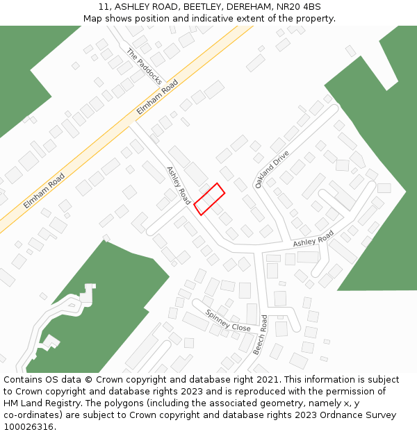 11, ASHLEY ROAD, BEETLEY, DEREHAM, NR20 4BS: Location map and indicative extent of plot
