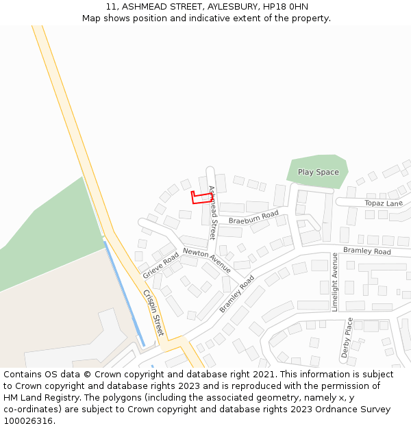 11, ASHMEAD STREET, AYLESBURY, HP18 0HN: Location map and indicative extent of plot