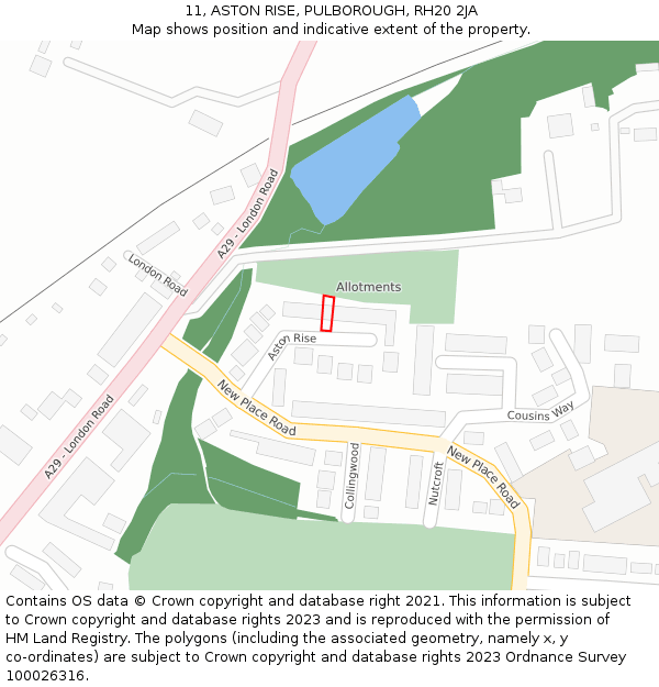 11, ASTON RISE, PULBOROUGH, RH20 2JA: Location map and indicative extent of plot