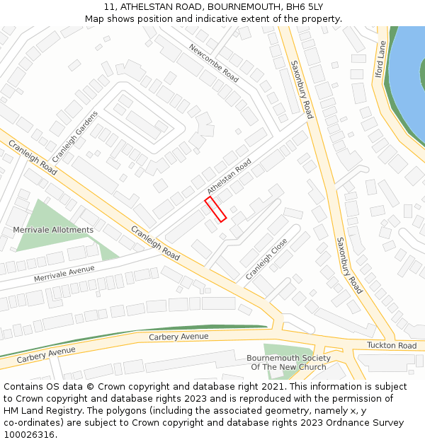 11, ATHELSTAN ROAD, BOURNEMOUTH, BH6 5LY: Location map and indicative extent of plot