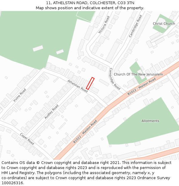 11, ATHELSTAN ROAD, COLCHESTER, CO3 3TN: Location map and indicative extent of plot