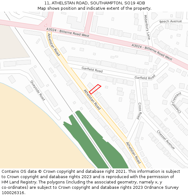11, ATHELSTAN ROAD, SOUTHAMPTON, SO19 4DB: Location map and indicative extent of plot