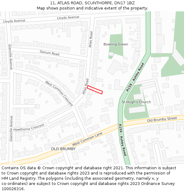 11, ATLAS ROAD, SCUNTHORPE, DN17 1BZ: Location map and indicative extent of plot