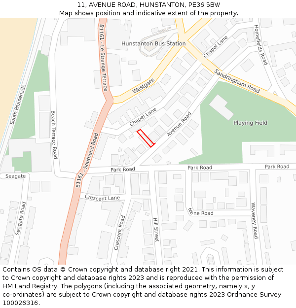 11, AVENUE ROAD, HUNSTANTON, PE36 5BW: Location map and indicative extent of plot