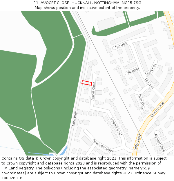 11, AVOCET CLOSE, HUCKNALL, NOTTINGHAM, NG15 7SG: Location map and indicative extent of plot