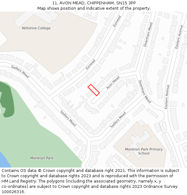 11, AVON MEAD, CHIPPENHAM, SN15 3PP: Location map and indicative extent of plot