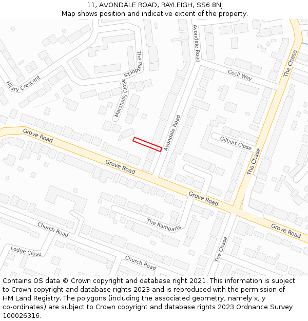 11, AVONDALE ROAD, RAYLEIGH, SS6 8NJ: Location map and indicative extent of plot