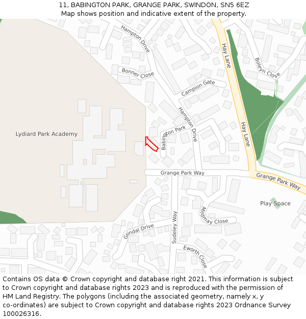 11, BABINGTON PARK, GRANGE PARK, SWINDON, SN5 6EZ: Location map and indicative extent of plot