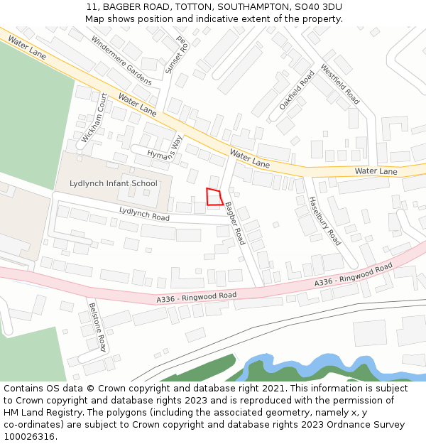 11, BAGBER ROAD, TOTTON, SOUTHAMPTON, SO40 3DU: Location map and indicative extent of plot