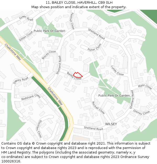 11, BAILEY CLOSE, HAVERHILL, CB9 0LH: Location map and indicative extent of plot
