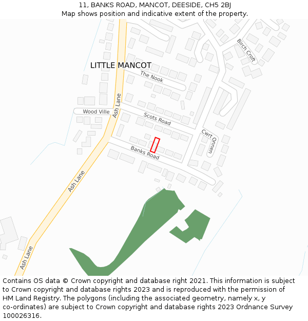 11, BANKS ROAD, MANCOT, DEESIDE, CH5 2BJ: Location map and indicative extent of plot