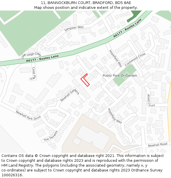 11, BANNOCKBURN COURT, BRADFORD, BD5 8AE: Location map and indicative extent of plot