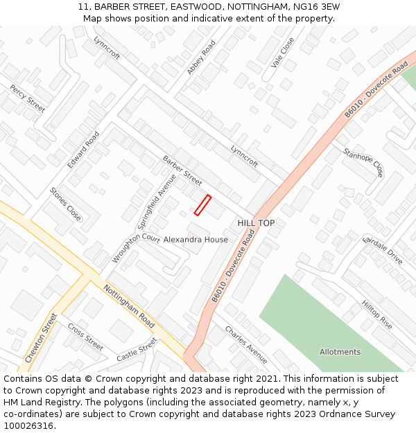 11, BARBER STREET, EASTWOOD, NOTTINGHAM, NG16 3EW: Location map and indicative extent of plot