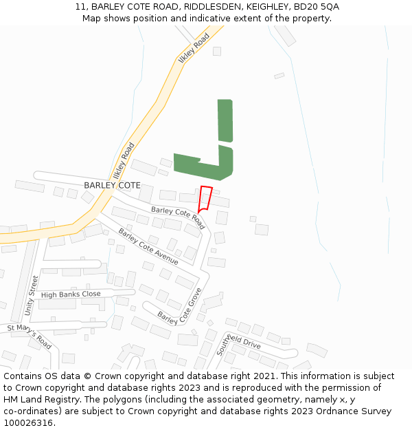 11, BARLEY COTE ROAD, RIDDLESDEN, KEIGHLEY, BD20 5QA: Location map and indicative extent of plot