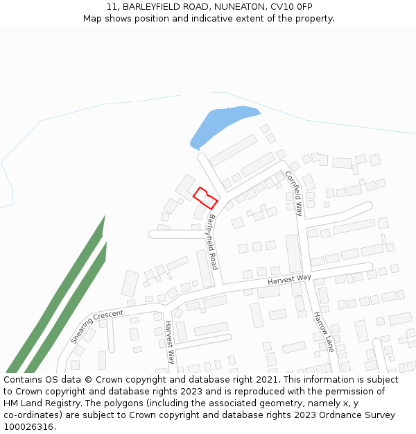 11, BARLEYFIELD ROAD, NUNEATON, CV10 0FP: Location map and indicative extent of plot