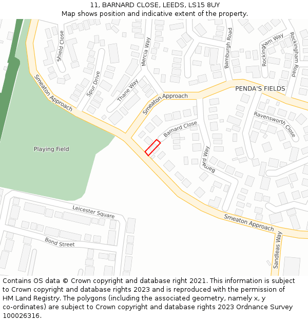 11, BARNARD CLOSE, LEEDS, LS15 8UY: Location map and indicative extent of plot