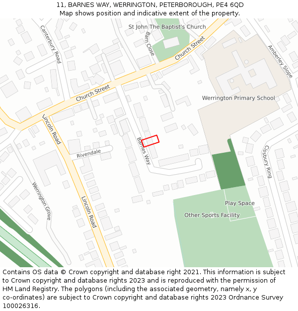 11, BARNES WAY, WERRINGTON, PETERBOROUGH, PE4 6QD: Location map and indicative extent of plot