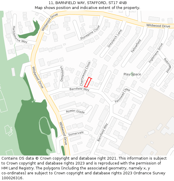 11, BARNFIELD WAY, STAFFORD, ST17 4NB: Location map and indicative extent of plot