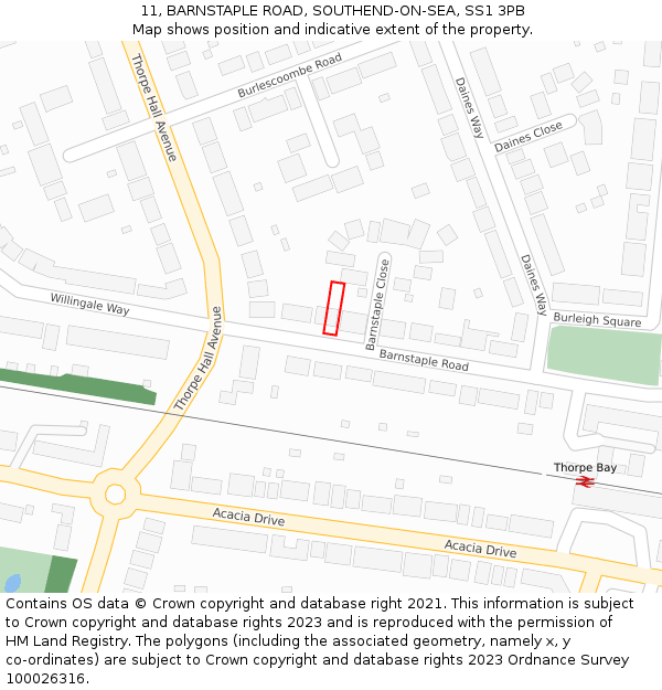 11, BARNSTAPLE ROAD, SOUTHEND-ON-SEA, SS1 3PB: Location map and indicative extent of plot