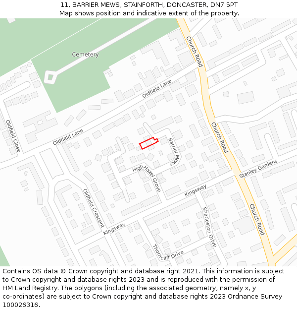11, BARRIER MEWS, STAINFORTH, DONCASTER, DN7 5PT: Location map and indicative extent of plot