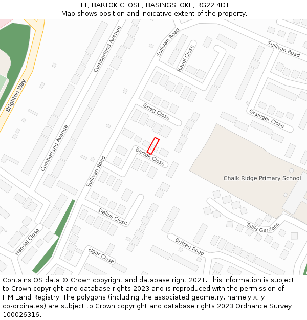 11, BARTOK CLOSE, BASINGSTOKE, RG22 4DT: Location map and indicative extent of plot