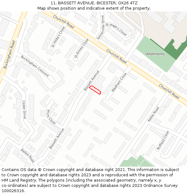 11, BASSETT AVENUE, BICESTER, OX26 4TZ: Location map and indicative extent of plot