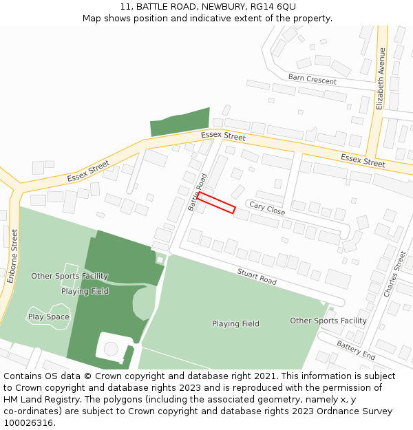 11, BATTLE ROAD, NEWBURY, RG14 6QU: Location map and indicative extent of plot