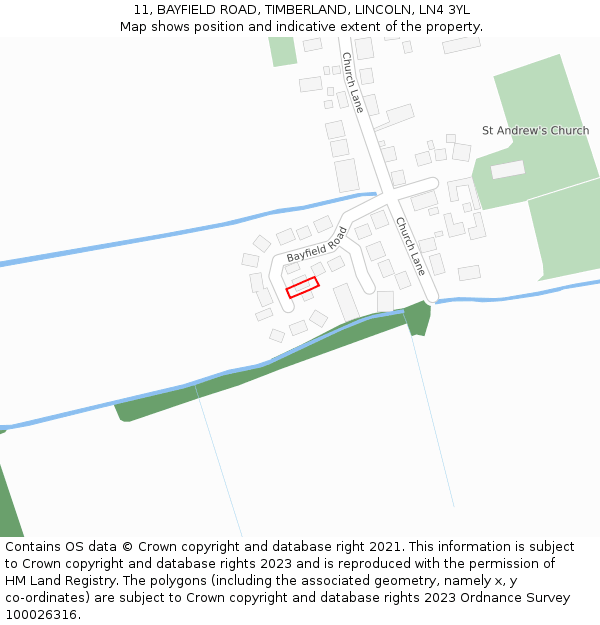 11, BAYFIELD ROAD, TIMBERLAND, LINCOLN, LN4 3YL: Location map and indicative extent of plot