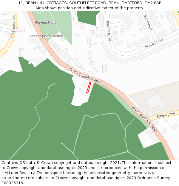 11, BEAN HILL COTTAGES, SOUTHFLEET ROAD, BEAN, DARTFORD, DA2 8AR: Location map and indicative extent of plot