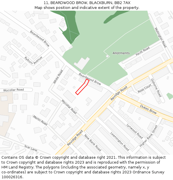 11, BEARDWOOD BROW, BLACKBURN, BB2 7AX: Location map and indicative extent of plot