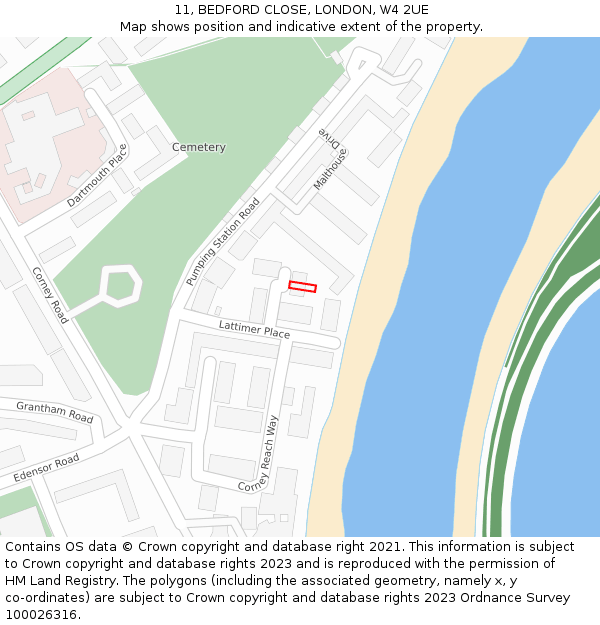 11, BEDFORD CLOSE, LONDON, W4 2UE: Location map and indicative extent of plot