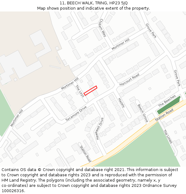 11, BEECH WALK, TRING, HP23 5JQ: Location map and indicative extent of plot