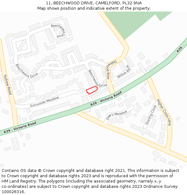 11, BEECHWOOD DRIVE, CAMELFORD, PL32 9NA: Location map and indicative extent of plot
