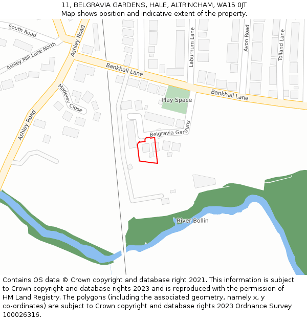 11, BELGRAVIA GARDENS, HALE, ALTRINCHAM, WA15 0JT: Location map and indicative extent of plot