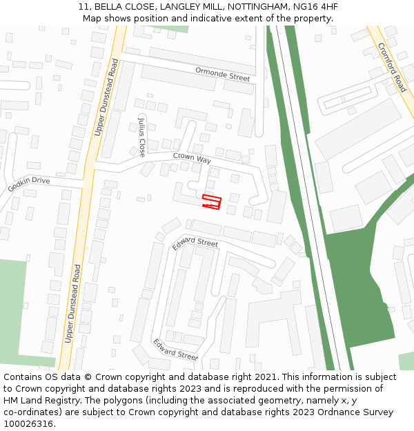 11, BELLA CLOSE, LANGLEY MILL, NOTTINGHAM, NG16 4HF: Location map and indicative extent of plot