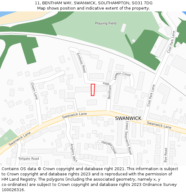 11, BENTHAM WAY, SWANWICK, SOUTHAMPTON, SO31 7DG: Location map and indicative extent of plot