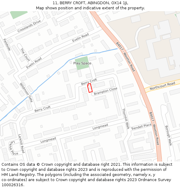11, BERRY CROFT, ABINGDON, OX14 1JL: Location map and indicative extent of plot