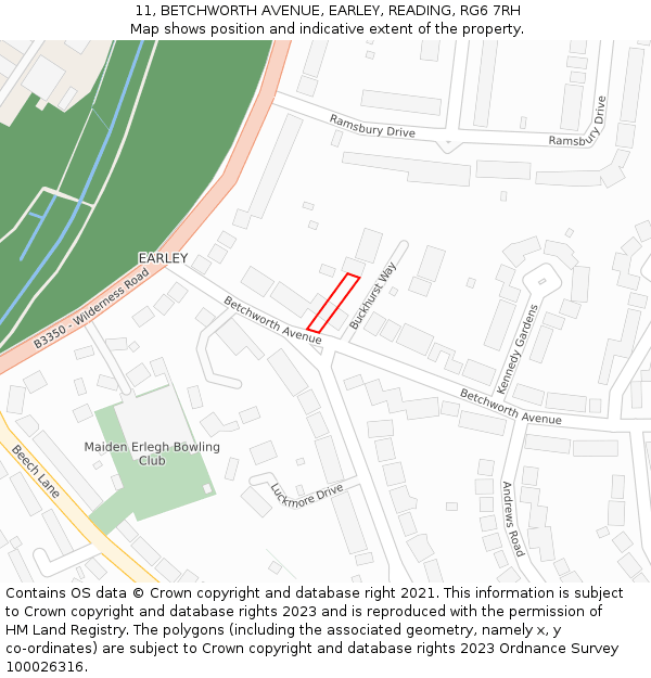 11, BETCHWORTH AVENUE, EARLEY, READING, RG6 7RH: Location map and indicative extent of plot