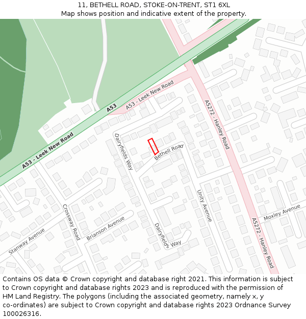 11, BETHELL ROAD, STOKE-ON-TRENT, ST1 6XL: Location map and indicative extent of plot