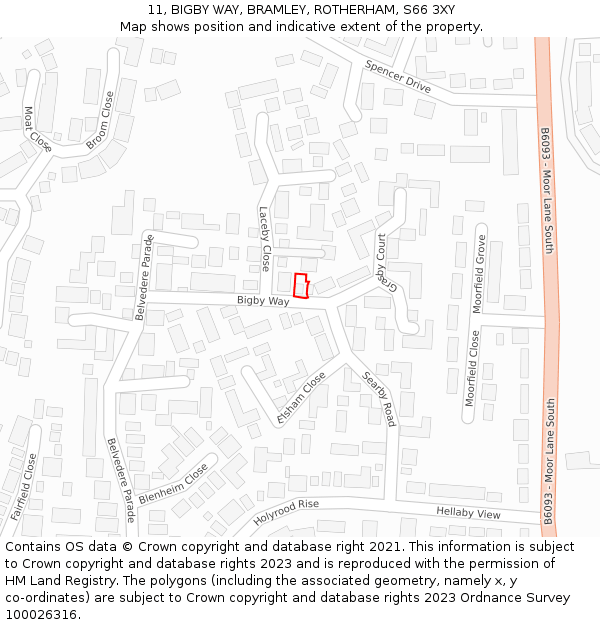 11, BIGBY WAY, BRAMLEY, ROTHERHAM, S66 3XY: Location map and indicative extent of plot