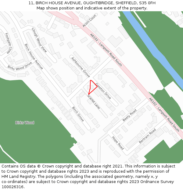 11, BIRCH HOUSE AVENUE, OUGHTIBRIDGE, SHEFFIELD, S35 0FH: Location map and indicative extent of plot