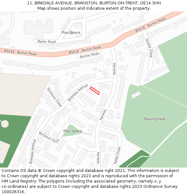 11, BIRKDALE AVENUE, BRANSTON, BURTON-ON-TRENT, DE14 3HN: Location map and indicative extent of plot