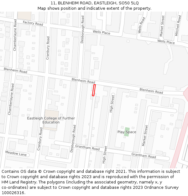 11, BLENHEIM ROAD, EASTLEIGH, SO50 5LQ: Location map and indicative extent of plot