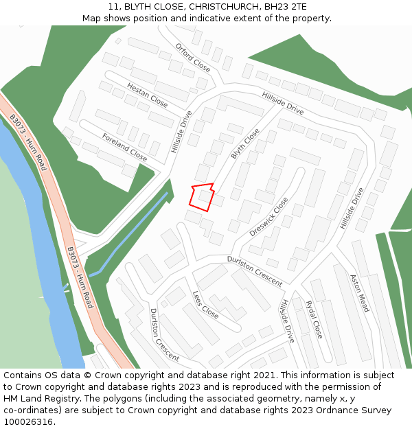 11, BLYTH CLOSE, CHRISTCHURCH, BH23 2TE: Location map and indicative extent of plot