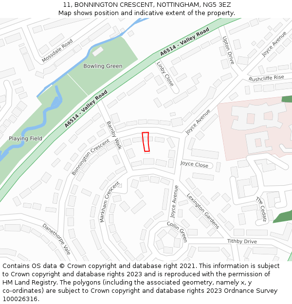 11, BONNINGTON CRESCENT, NOTTINGHAM, NG5 3EZ: Location map and indicative extent of plot
