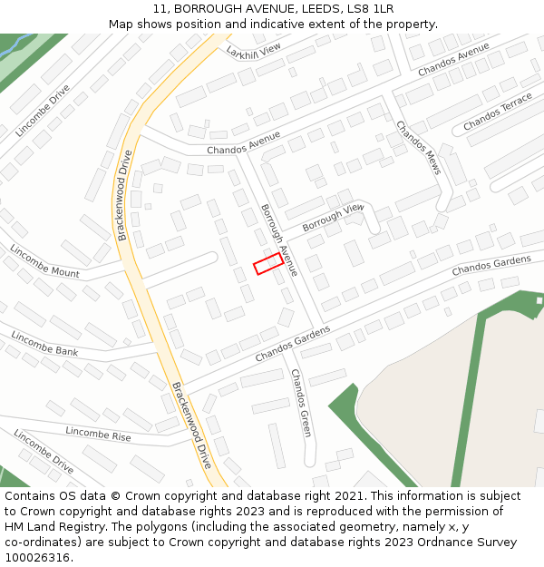11, BORROUGH AVENUE, LEEDS, LS8 1LR: Location map and indicative extent of plot
