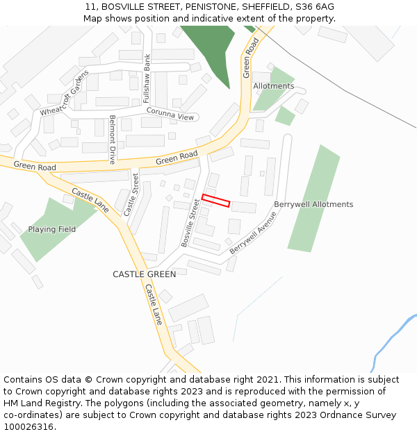 11, BOSVILLE STREET, PENISTONE, SHEFFIELD, S36 6AG: Location map and indicative extent of plot
